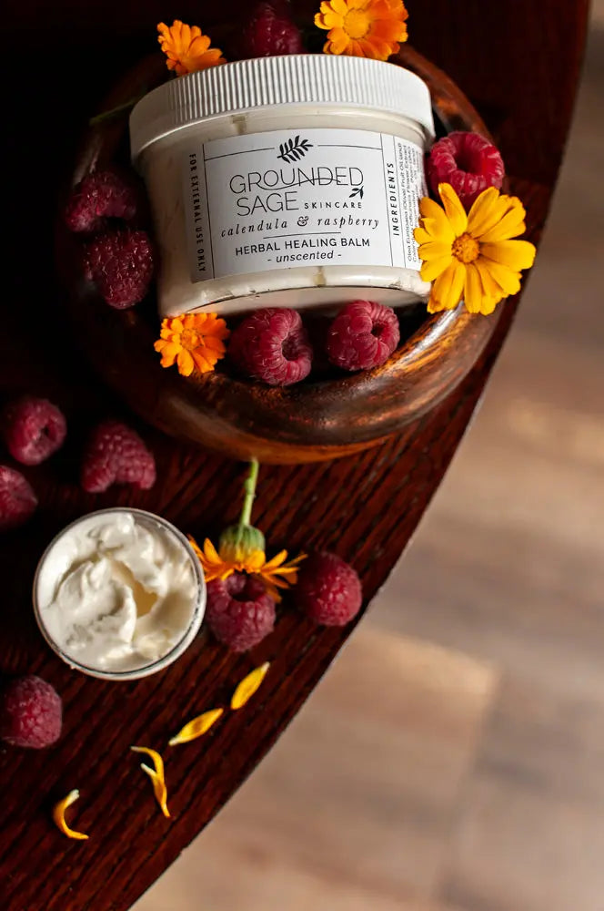 Calendula & Raspberry Herbal Healing Balm for eczema, cracked heels, hard-working hands, and more!