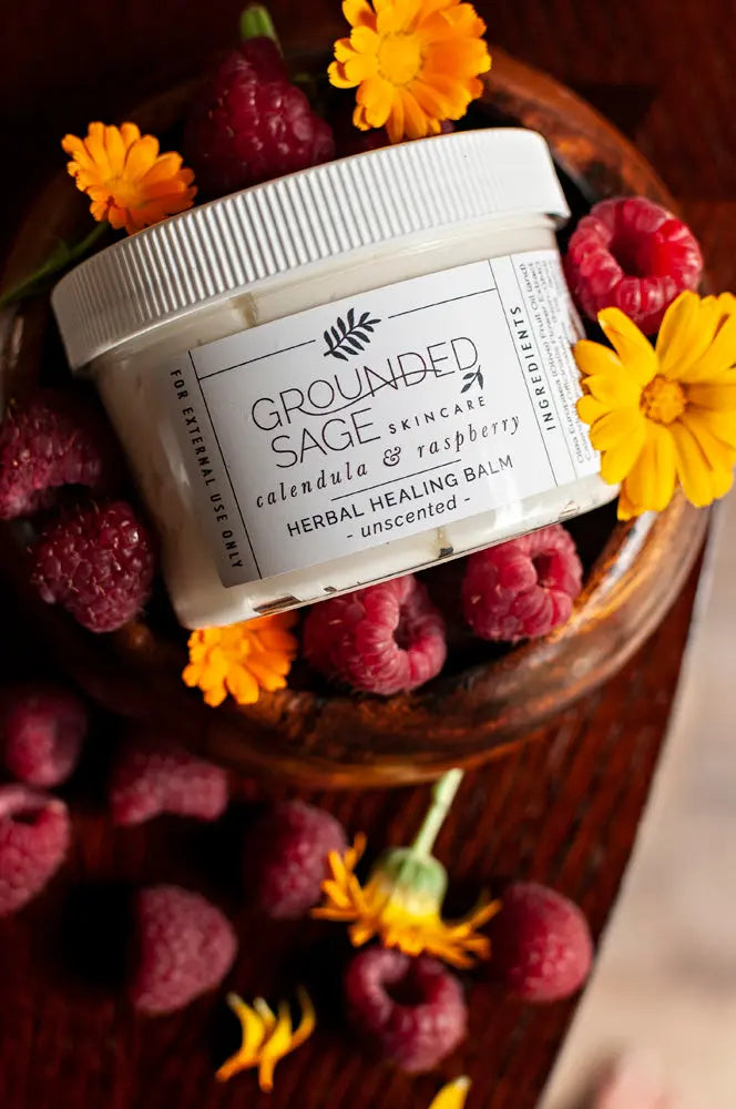 Calendula & Raspberry Herbal Healing Balm for eczema, cracked heels, hard-working hands, and more!