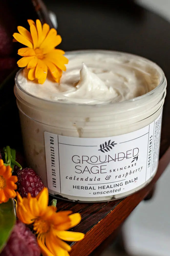 Calendula & Raspberry Herbal Healing Balm for eczema, cracked heels, hard-working hands, and more!