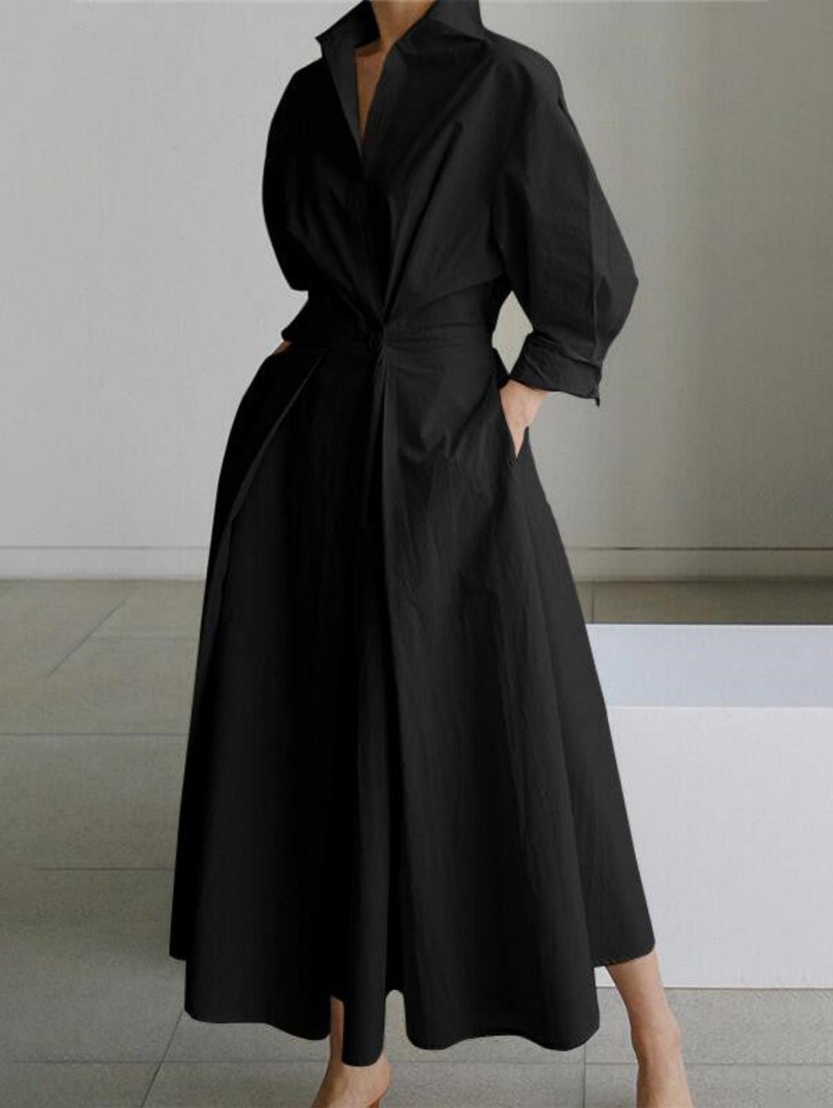 Grounded Sage Button-Up Midi Dress - Elegant Lapel Collar
