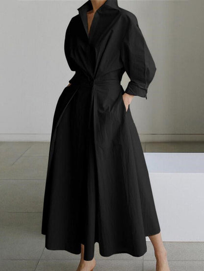 Grounded Sage Button-Up Midi Dress - Elegant Lapel Collar