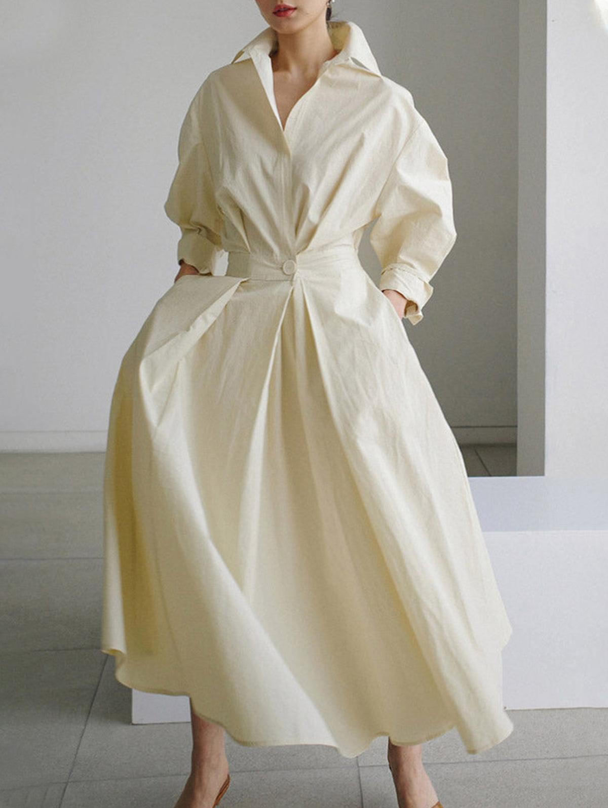 Grounded Sage Button-Up Midi Dress - Elegant Lapel Collar