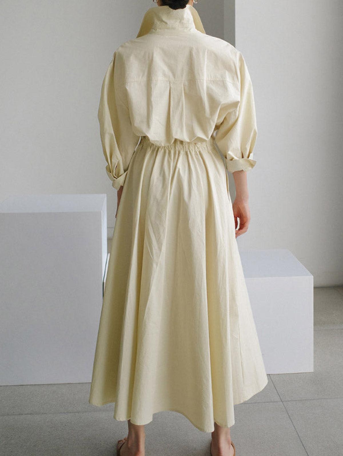 Grounded Sage Button-Up Midi Dress - Elegant Lapel Collar