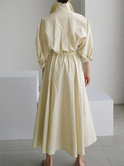 Grounded Sage Button-Up Midi Dress - Elegant Lapel Collar