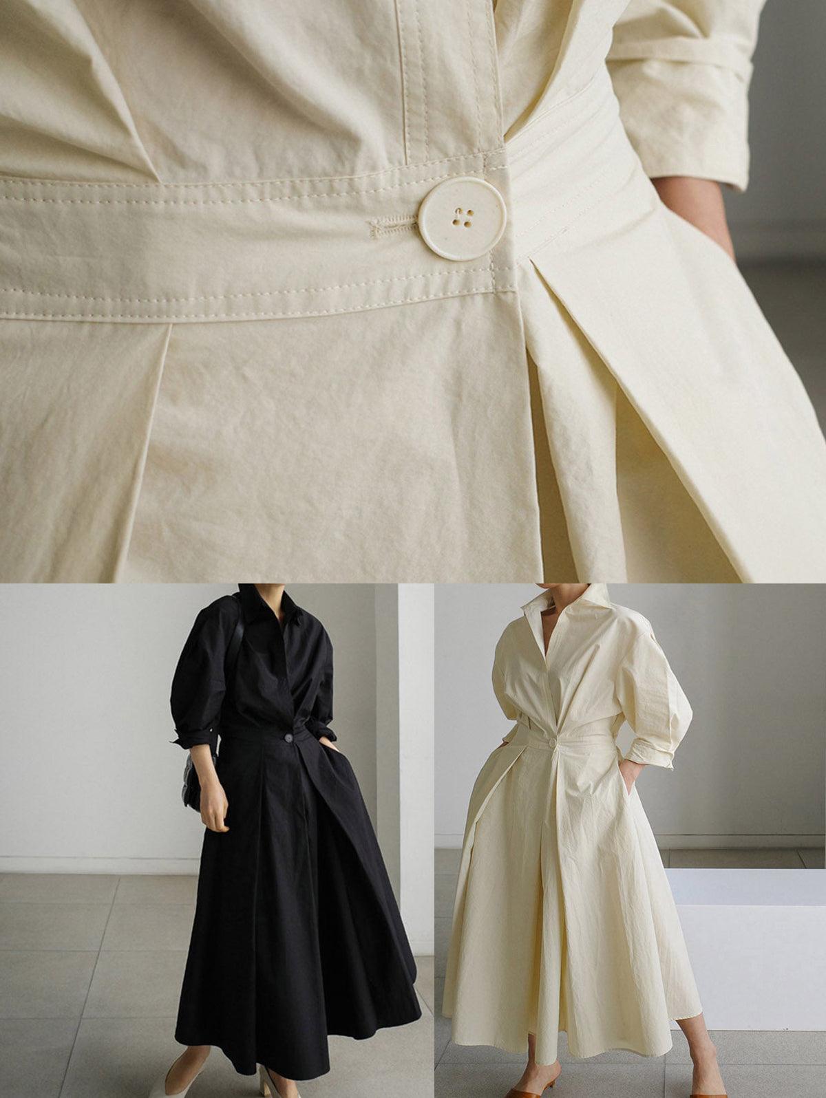 Grounded Sage Button-Up Midi Dress - Elegant Lapel Collar