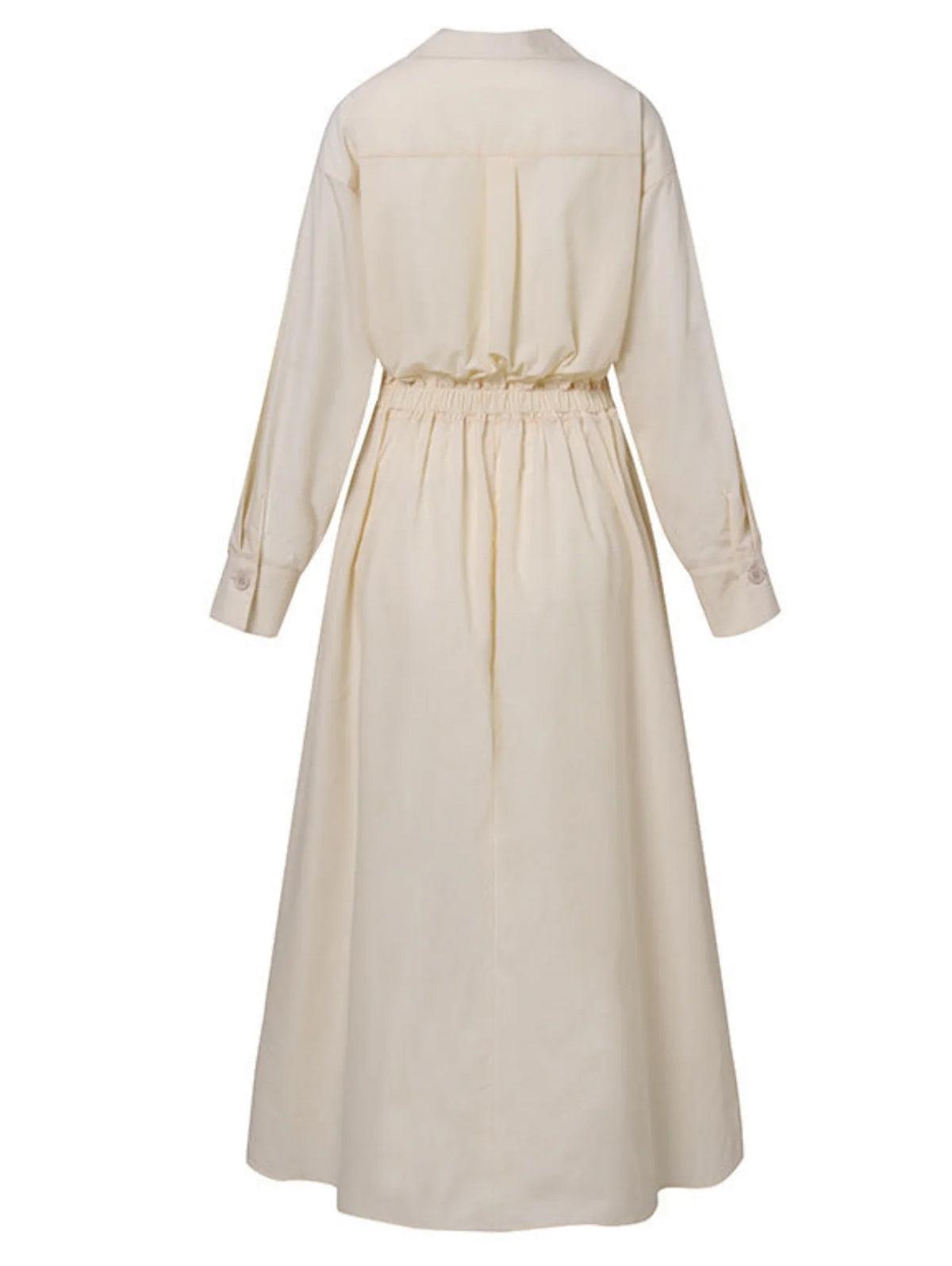 Grounded Sage Button-Up Midi Dress - Elegant Lapel Collar