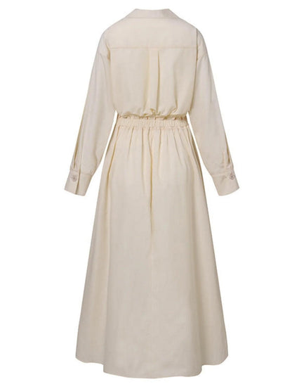 Grounded Sage Button-Up Midi Dress - Elegant Lapel Collar