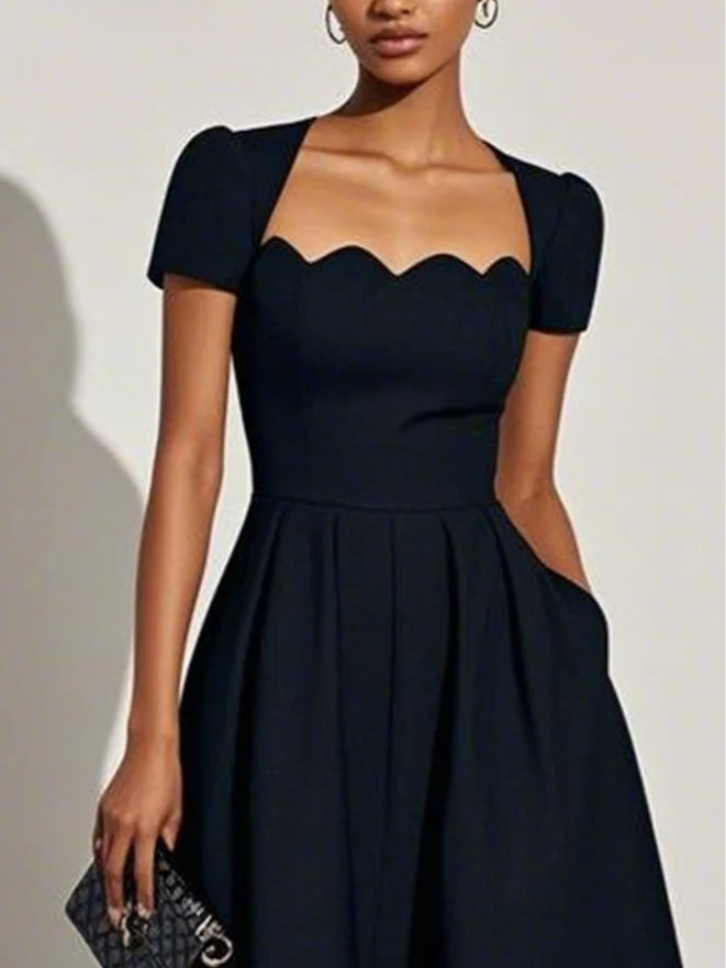 Grounded Sage Elegant Black A-Line Midi Dress
