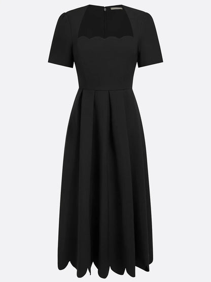 Grounded Sage Elegant Black A-Line Midi Dress
