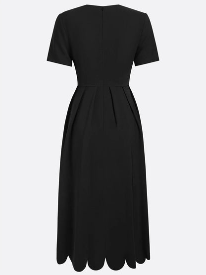 Grounded Sage Elegant Black A-Line Midi Dress