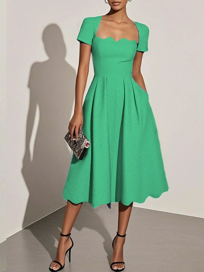 Grounded Sage Elegant Black A-Line Midi Dress