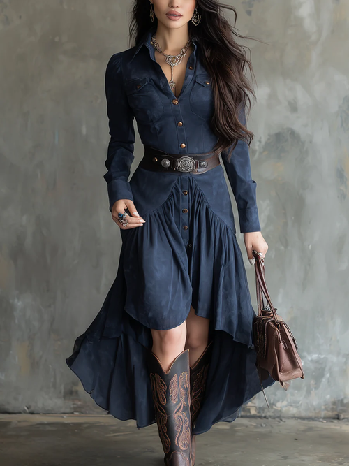 Grounded Sage Elegant Blue Button-Down Midi Dress