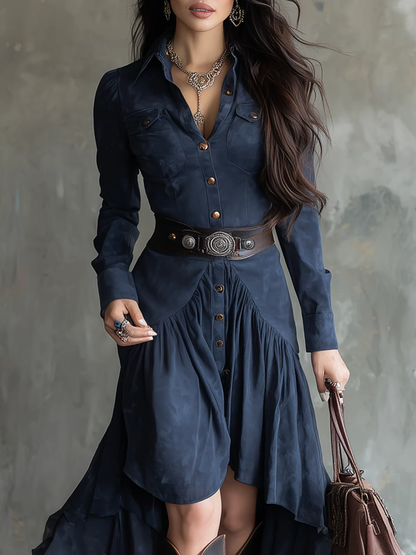 Grounded Sage Elegant Blue Button-Down Midi Dress