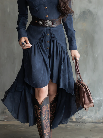 Grounded Sage Elegant Blue Button-Down Midi Dress